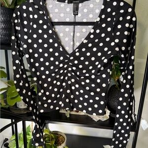 Black Polka Dot V-Neck Top